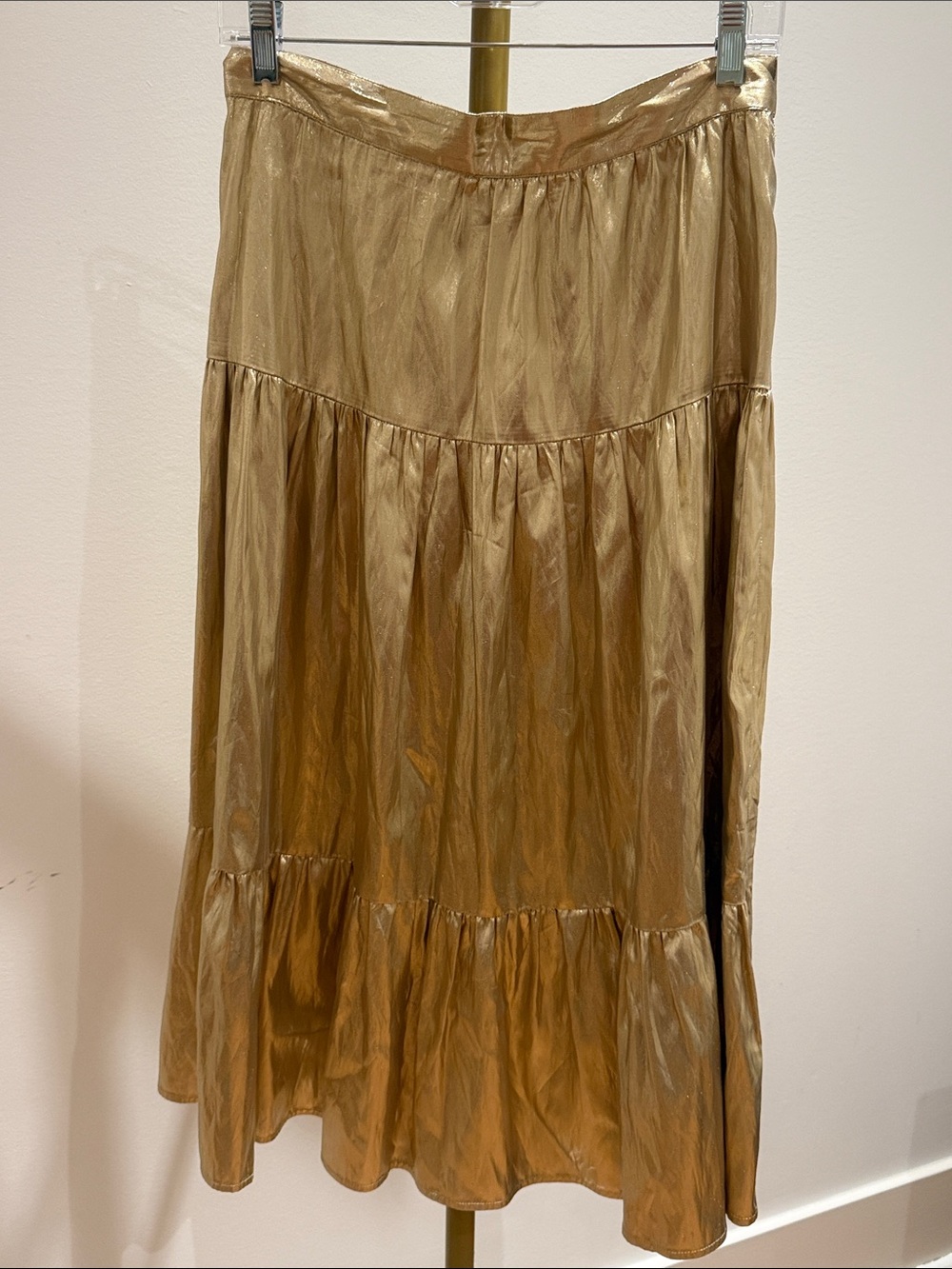 Vintage Metallic Gold Lame Tiered Midi Skirt
